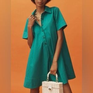 Anthropologie Pollie Short Sleeve Green Swing Tunic Mini Dress Size Large